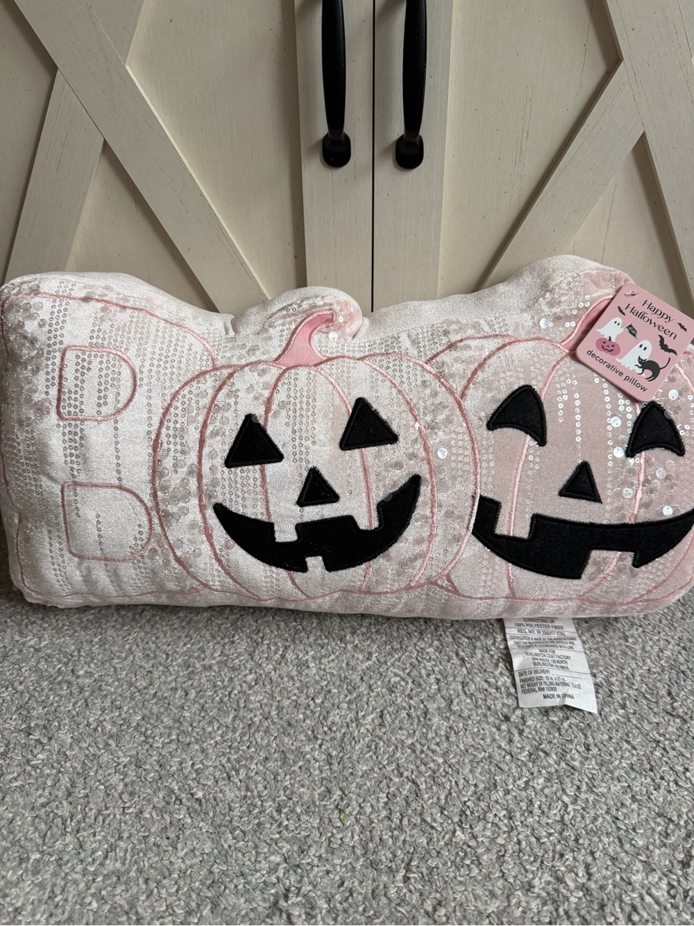 NEW Happy Halloween Boo Pumpkin Sequin Pillow